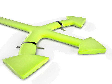 Green arrows and clamps on white background の写真素材