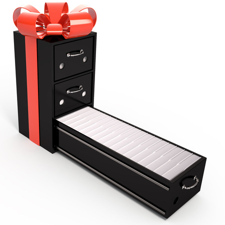 Business conception. Filing cabinet is a gift box, 3Dの写真素材