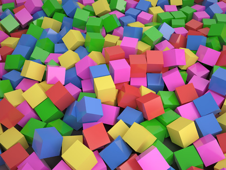 Colored cubes abstract background, 3D rendering imageの写真素材