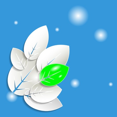 Abstract spring leaves on blue background. Vector illustrationのイラスト素材