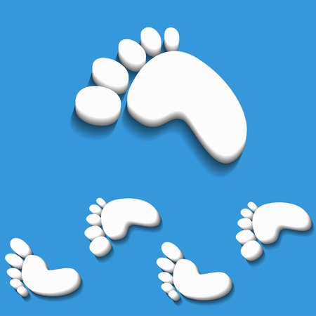 Human footprints on blue background. Vector illustrationのイラスト素材