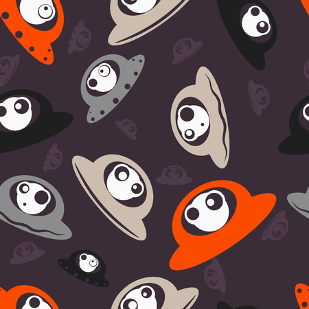 Colorful cartoon UFO seamless pattern. Vector illustrationのイラスト素材