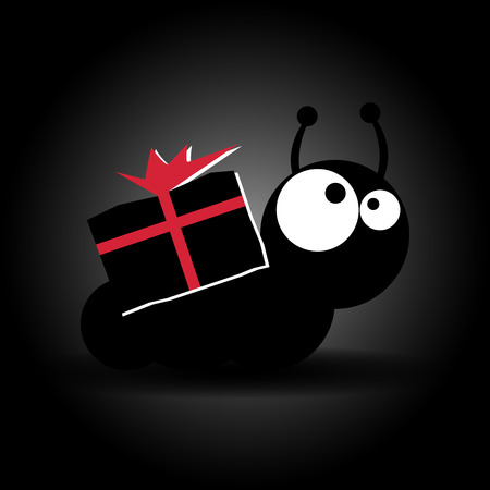 Caterpillar with big eyes carrier gift box. Vector illustrationのイラスト素材