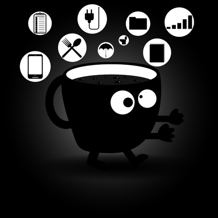 Cartoon coffee cup with big eyes. Vector illustrationのイラスト素材