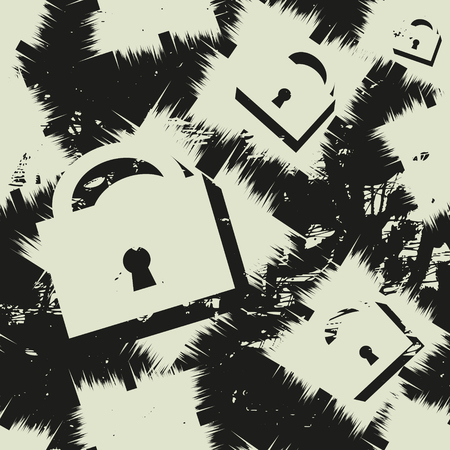 Grunge seamless pattern with locks. Vector illustrationのイラスト素材