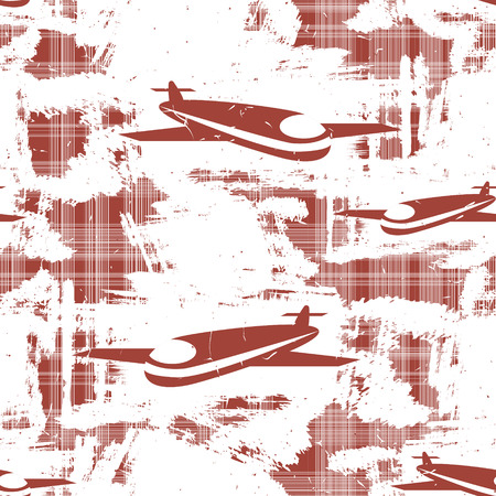 Grunge seamless pattern with airplanes. Vector illustrationのイラスト素材