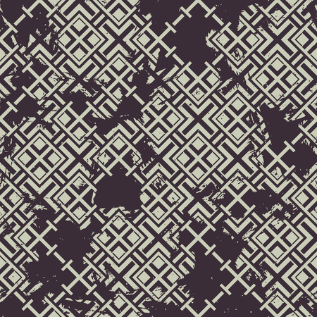 Grunge geometric seamless pattern. Dark background. Vector illustrationのイラスト素材