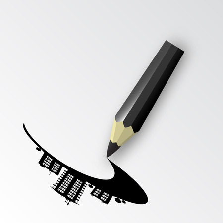 Pencil drawing real estate symbol. White background. Vector illustrationのイラスト素材