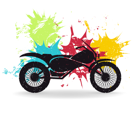 Motorcycle on background with color spots. Grunge vector illustrationのイラスト素材
