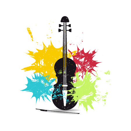 Violin on background with color spots. Grunge vector illustrationのイラスト素材