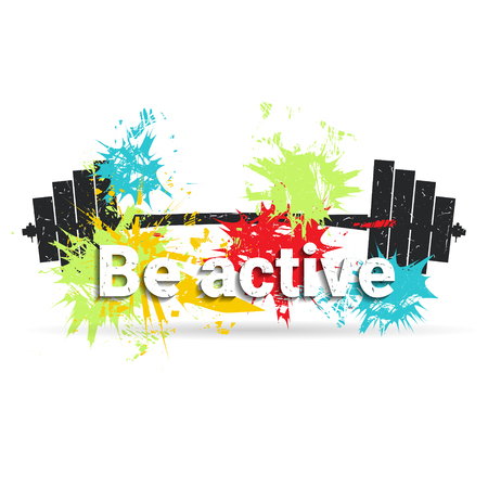 Iron gym weight on background with color spots. Grunge vector illustration.のイラスト素材