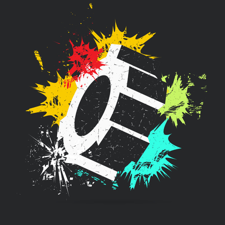 Gear on black background with color spots. Grunge vector illustrationのイラスト素材