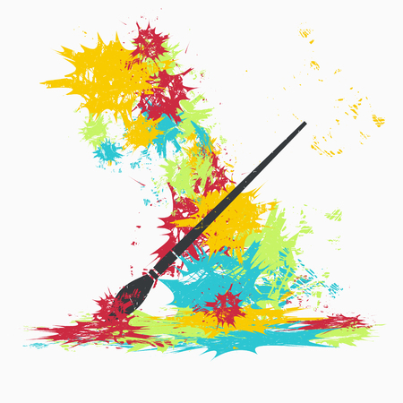 Broom on background with color spots.のイラスト素材