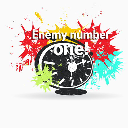 Alarm clock on background with color spots. Grunge vector illustrationのイラスト素材