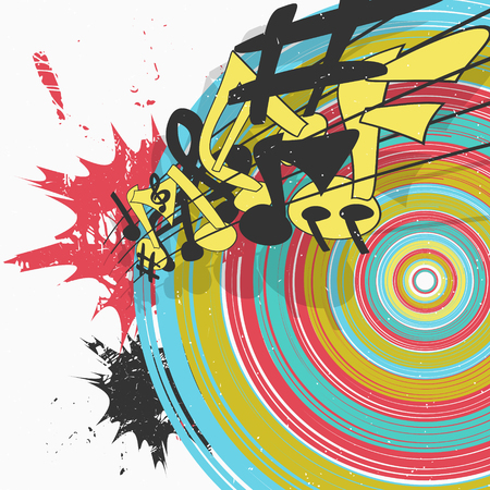 Colorful music poster design with melody notes. Vector illustrationのイラスト素材