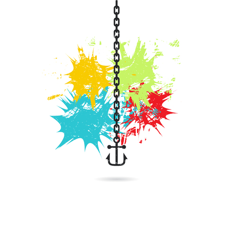 Anchor on white background with color spots. Grunge vector illustrationのイラスト素材