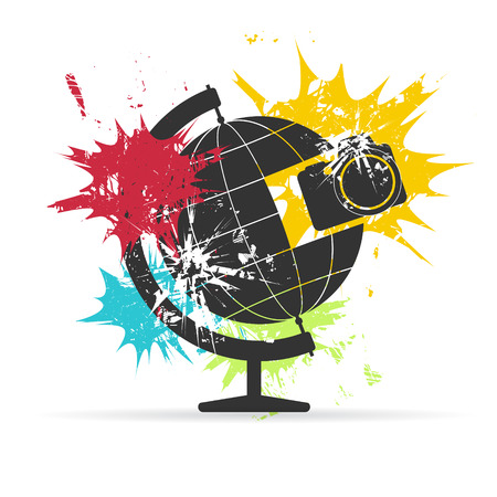 Globe on white background with color spots. Information concept. Grunge vector illustrationのイラスト素材