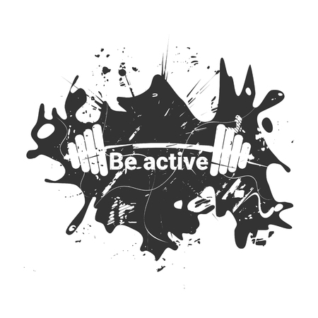 Iron gym weight. White object on black background. Grunge vector illustrationのイラスト素材