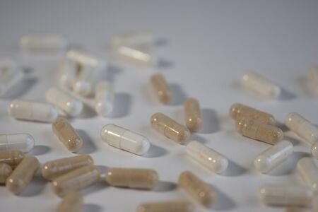 Drug prescription for treatment medication. Pharmaceutical medicament, cure in container for health....