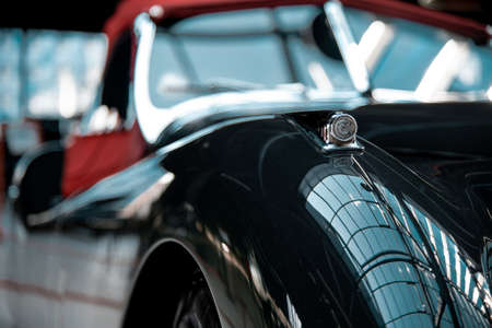 Novokuznetsk, Kemerovo Oblast / Russia - 2018: RetroPark, black Jaguar XK-120 wing and turn signal