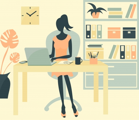 A young woman working in an office envoronment.のイラスト素材