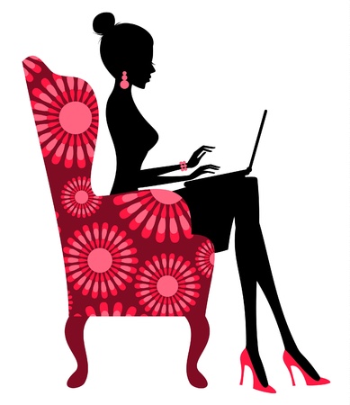 Young fashionable woman working on laptopのイラスト素材