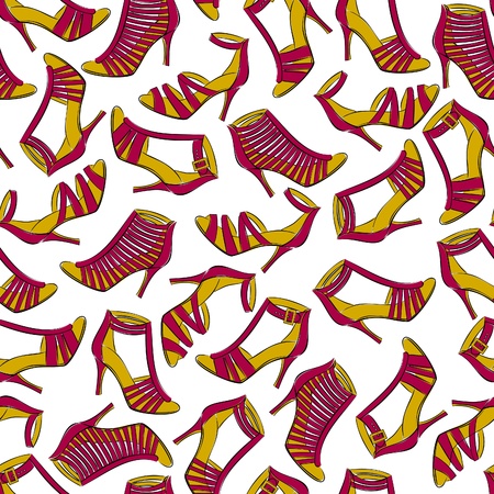 Seamless fashion pattern with elegant high-heeled summer shoes. See my portfolio for more fashion backgrounds.のイラスト素材