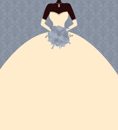 Illustration of an elegant bride holding a bouquet  Place for your text のイラスト素材