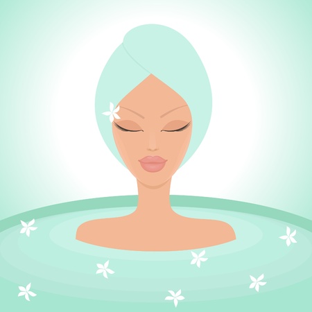 Illustration of a young beautiful woman enjoying a relaxing bathのイラスト素材