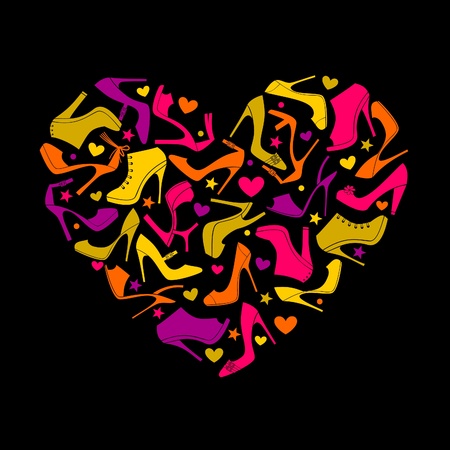 Colorful heart made from elegant female shoes  のイラスト素材