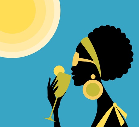 Illustration of a beautiful young woman drinking a refreshing cocktail on a hot summer day のイラスト素材