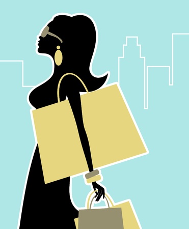 Illustration of a chic woman shopping in the city.のイラスト素材