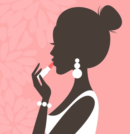 Illustration of a young beautiful woman applying lipstick のイラスト素材