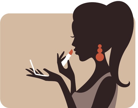 Illustration of a young beautiful woman applying lipstick  n nのイラスト素材