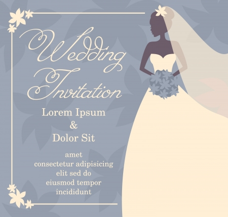 Wedding invitation template with beautiufl bride's silhouette.のイラスト素材