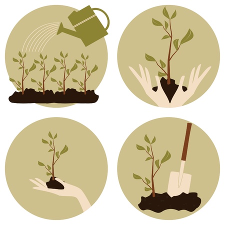 A set of four gardening icons   Ecological awareness concept のイラスト素材