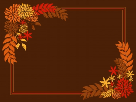 Thanksgiving seasonal design with autumn leaves and flowers against brown background のイラスト素材