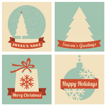 A set of four Christmas greeting cards in retro style のイラスト素材