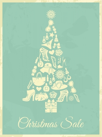 Vintage Christmas tree made from various female fashion accessories のイラスト素材