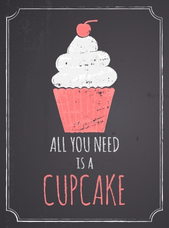 Chalkboard style poster with cupcake のイラスト素材