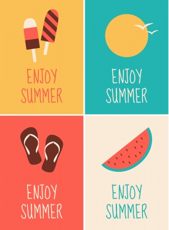 A set of four minimalist summer-themed posters.のイラスト素材