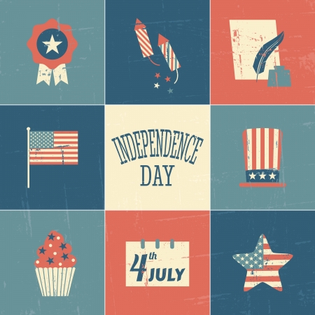 A set of vintage style cards for Independence Day.のイラスト素材