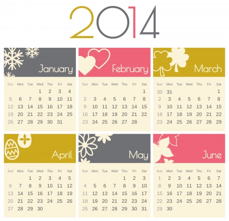 Minimalist design for a 2014 calendar (January to June).のイラスト素材