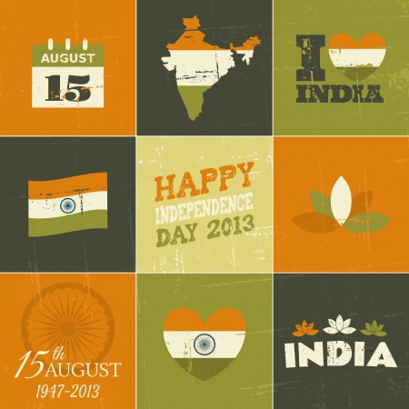 A set of symbols and icons for the Indian Independence Day.のイラスト素材