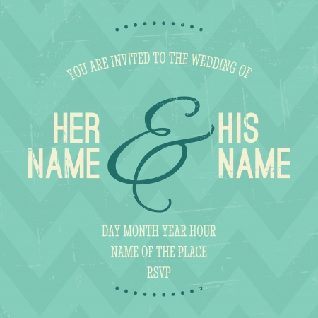 Vintage style wedding invitation with chevron pattern in the background.のイラスト素材