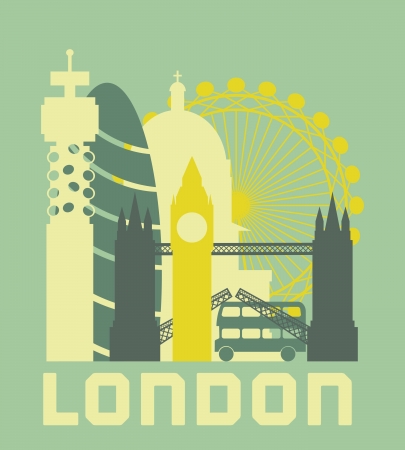 Poster with London symbols and landmarks.のイラスト素材