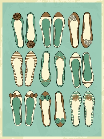 A set of cute vintage style flat shoes.のイラスト素材