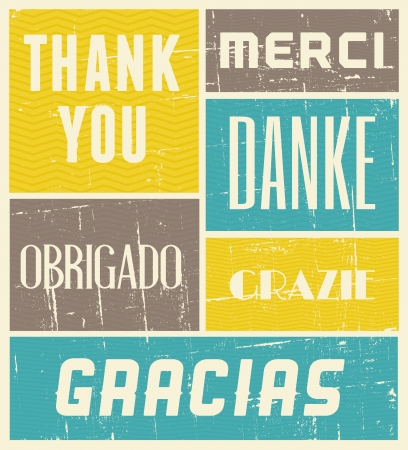 Vintage style poster with the words 'Thank You' in different languages.のイラスト素材