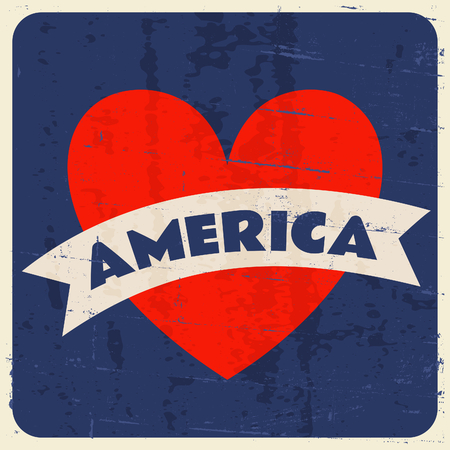 Retro style greeting card for the American Independence Day in red, white and blue.のイラスト素材