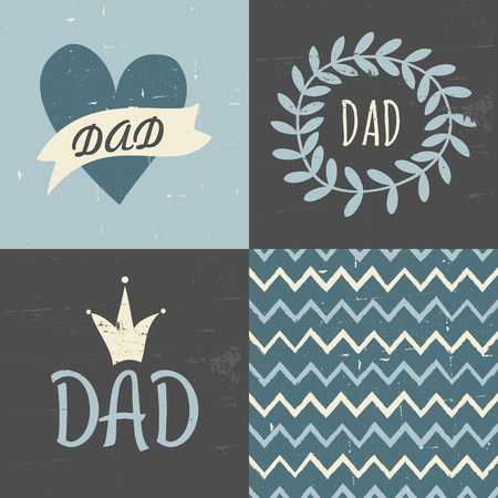 A set of three greeting cards and a matching seamless pattern for Father's Day in pastel blue, white and gray.のイラスト素材